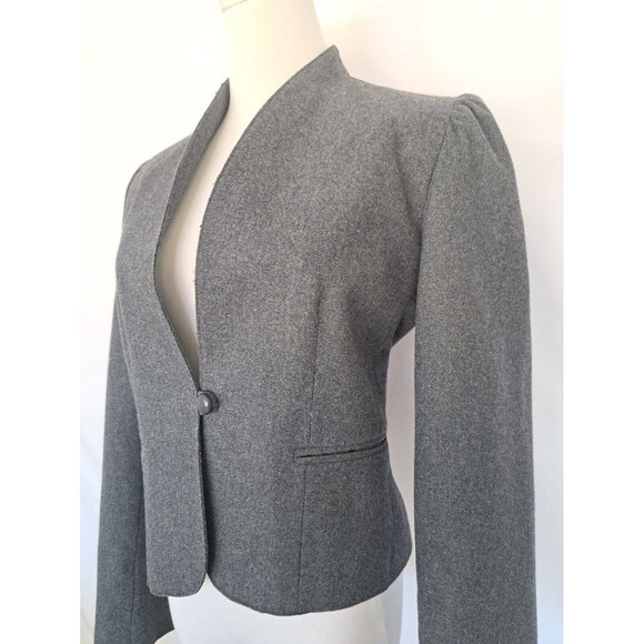 Vintage Neiman Marcus‎ Women's Blazer Gray Wool Blend Jacket w/Pockets - Picture 2 of 8